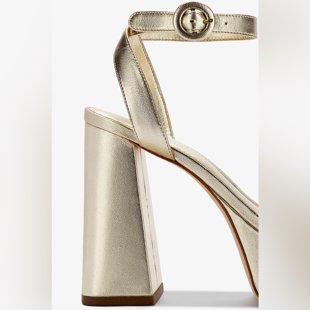 🔥Larroude Metallic Gold Platform Block Heel Sandal with Ankle Strap🔥Sz 10 BNIB - Picture 5 of 16